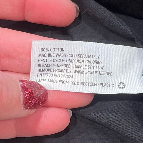 A New Day Blouse Short Balloon Sleeves Cut Out Tie Back Casual Black Large - Picture 2 of 4